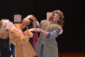 Ty Riddell and William Ntsoane have a slap fight in character for “The Complete Works of William Shakespeare, Abridged/Revised/Edited.” (Lorenzo Salinas/The News)