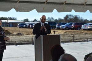 PAISD Superintendent Dr. Mark Porterie speaks at groundbreaking event at Sam Houston Tuesday morning. (Lorenzo Salinas/The News)